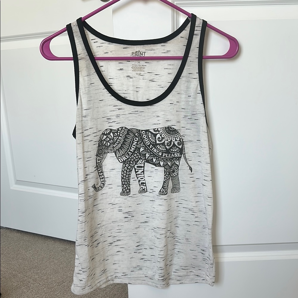 White Tank Top with Elephant Design